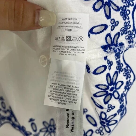 NWT MADEWELL sz 0 White Blue Embroidered Story Peasant Blouse Top retail $88 - Picture 12 of 14